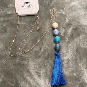 Gold and Blue Tassel Necklace